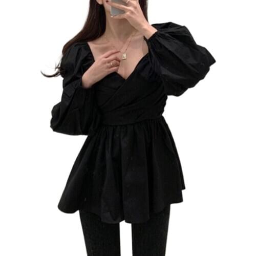 V Neck Cross Design Solid Blouse Women Pullover Long Sleeve Slim Fit Blusas Spring 2021 New All Match Shirt Feminino