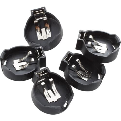 PCB Hole Plugging Type CR/LIR2450 Button Cell Battery Holder 5 Pcs Black