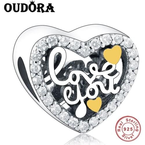 Love You Heart Charms Fit Original Pandora Charms 925 Silver Bracelets Clear CZ Charm Bead For Jewelry Making Women Berloque