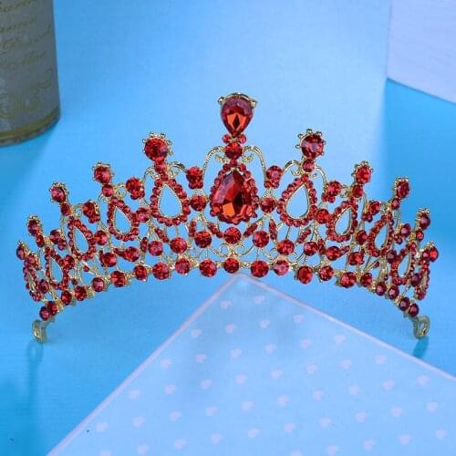 Popular Red White Bridal Tiaras Water Drop Shape Design Crown Wedding Accessories Rhinestone Hair Accessories Fashion Diadem