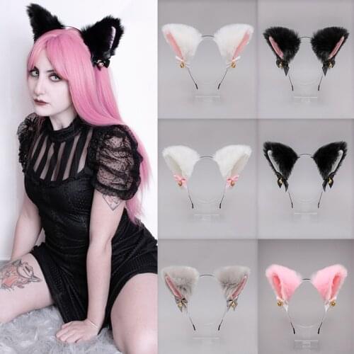 Cute Cat Fox Fur Ear Headband Night Party Club Cosplay Hairband Fur Hair Hoops Bell Clips Lolita Hair Accessories Ear Hair Band