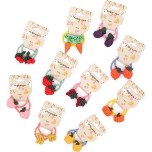 3CM Rubber Band Fruits Vegetables Cartoon Style Hair Rope Girl Baby Safe Elastic Hair Bands Ponytail Holder Kid Hair Accessories