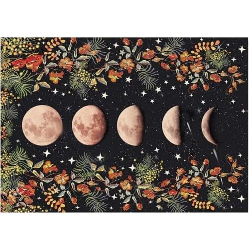 Moonlit Garden Tapestry,Moon Flower Vine Tapestry Black Background Floral Tapestry Wall Hanging for Room