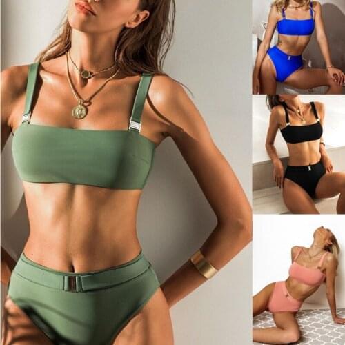 Sexy Bikini Suit Swimsuit Ladies Solid Color High Waist Sexy Swimsuit with Swimsuit Swimming Beach Bikini Brazilian Swimsuit