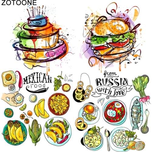 ZOTOONE Printed Food Heat Transfers Iron on Patches for Clothing A-level Washable DIY Hamburger Cake Clothes Stickers Applique A