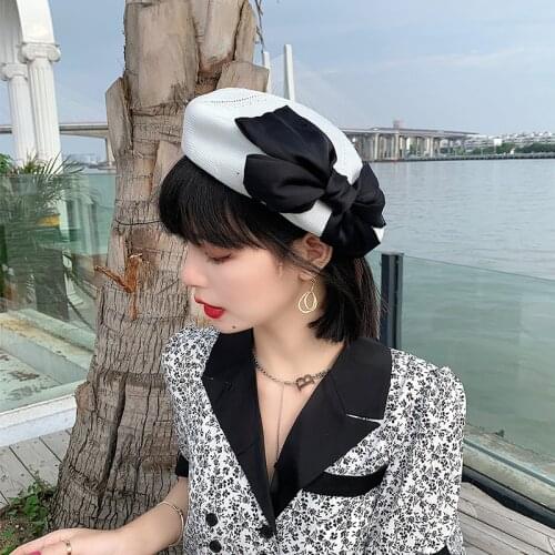 Summer Fashion Bow Berets For Women Breathable Elegant Lady Vintage Caps Woven Mesh Hollow Beret Modern Noble Hats New Sweet