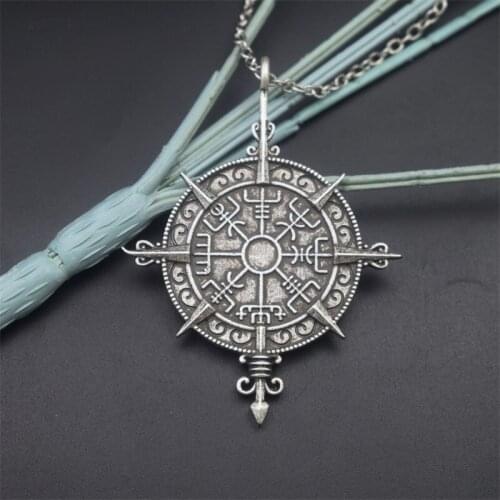 Viking Odin Symbol Navigation Compass Cross Pendant Necklace Rune Amulet