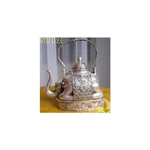 WBY++++ free shipping Tibetan buddhist bronze coated silver elephant shape figure teapot 13 cm