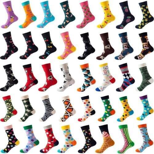 Funny Men Socks Banana Pineapple Cherry Cotton Personality Happy Art Combed Cotton Painting Female Sokken Oil Christmas Gifts