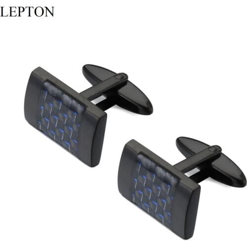 Hot Sale Carbon Fiber Cufflinks for Mens Shirt Cuffs Cufflink Lepton Brand Matte Square Black Color Stainless steel Cuff links
