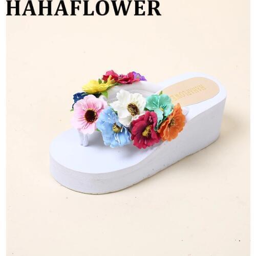 HAHAFLOWER Women Summer Shoe Women Fashion Daisy Sandy Beach Handmade Beautiful Pastoral Comfortable Wedges free shipping