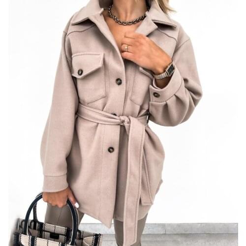 Fashion Autumn Winter Women Woolen Jacket Coat Outerwear 2021 Long Sleeve Casual Warm Solid Wool Jackets Woman Coats Veste Femme