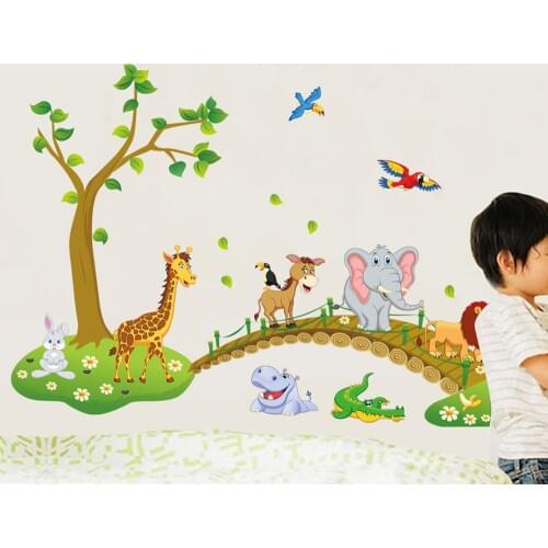1 Pc Big 3D Cartoon Jungle Wild Animal Forest Wall Stickers For Kids Room Living Room Sticker Nursery Room Wall Art Home Decor