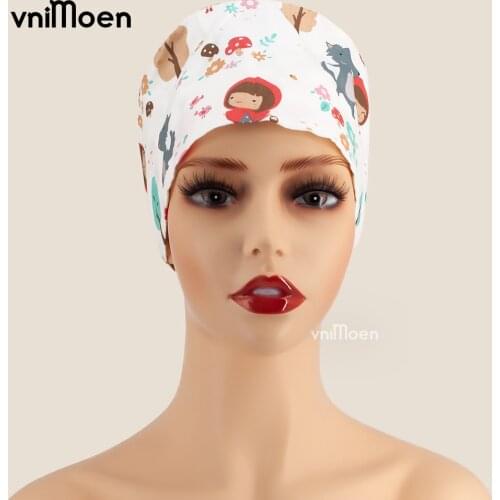 100%Cotton Unisex Adjustable Frosted Hat Printed Scrubs Hats Breathable Beauty Salon Nursing Cap Pet Hospital Doctor Working Hat