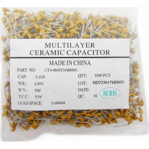 1000pc 0.1uF 100NF 50V 104 Multilayer Monolithic Ceramic Capacitor D