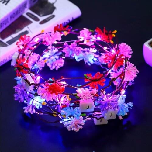 12 Pcs Party Kids Girls LED Light Up Flower Headband Luminous Glow Wreath for Concert Wedding Birthday Carnival Festival Decor