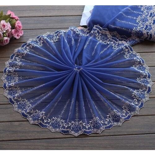 2 Yards Lace Trim Exquisite Flowers Embroidered Blue Tulle Lace 9.84 Inches Wide High Quality