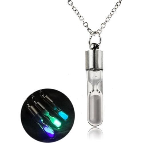 3 Colors Glowing Luminous Sand Timer Glass Pendant Necklaces Hourglass Bottle Necklace For Women Men Gift Party
