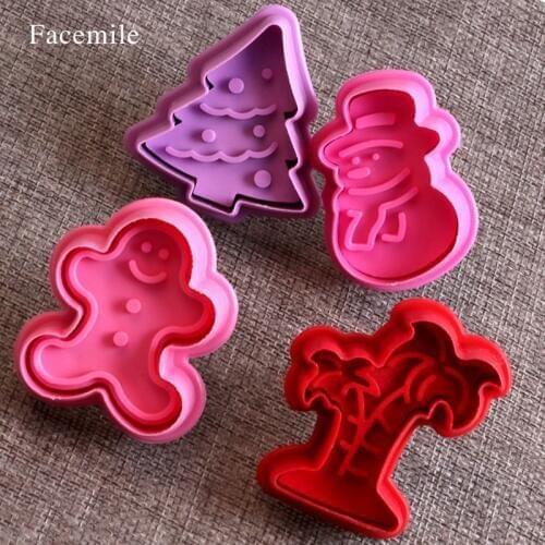 4PCS/SET 3D Snowman/Coco/Christmas tree/Doll Cookie Biscuit Cutter Stamp Mold DIY cake molds kitchenware 03071