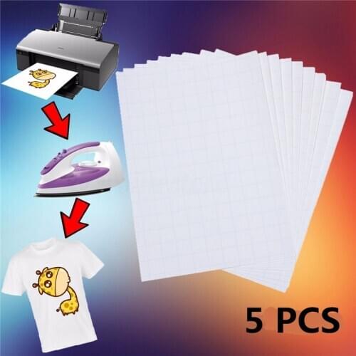 5pcs/Set A4 Transfer Paper For T Shirts Iron On Heat Press Light Fabrics Inkjet Print Paper For T Shirts A4 Size Craft Paper