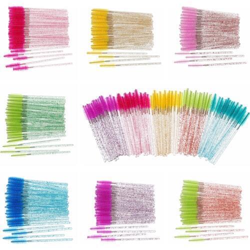 50pcs Womens Fashion Eyelashes Brushes Mascara Wands Disposable Makeup Brushes Crystal Eyebrow/Eyelash/Mascara eye Lashes Brush