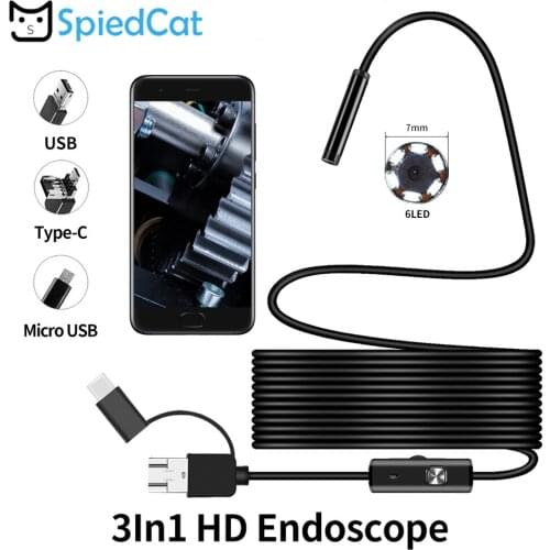 7mm mini Lens 3in1 1/2/3.5/5/10M soft Cable MicroUSB TypeC Windows Computer Endoscope Snake Borescope Tube Snake Inspection