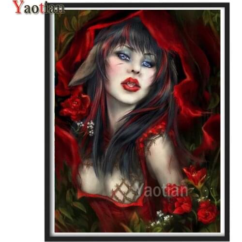 Diamond Painting Vampire woman and red rose 5D DIY Diamond Embroidery Full Layout Picture Of Rhinestones Mosaic Crafts Hobbies