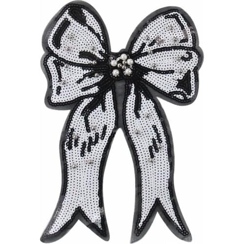 Large Bow Sequined Applique Iron on Patches for Clothing Bow-knot Beaded Patch Fabric Shirt Clothes Stickers DIY Apparel Sewing