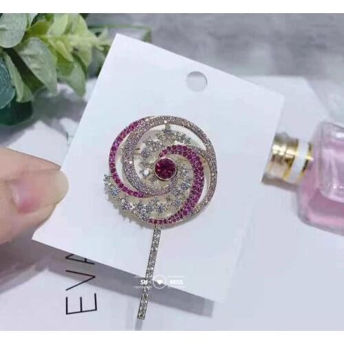 Free Shipping Fashion Big Lollipop Brooches For Women and Men CZ Stones Rhinestone Brooch Pin Suit Accessories