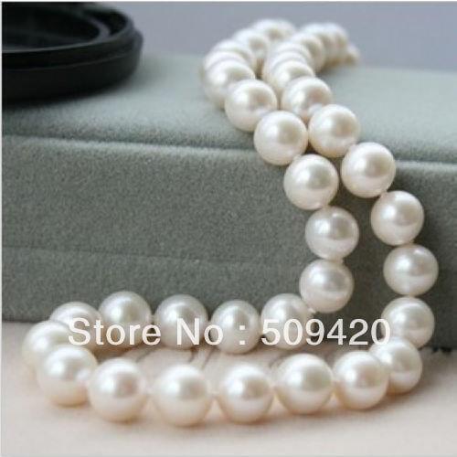 Free Shipping Charmming!9-10mm White Akoya Cultured Pearl Necklace 18"