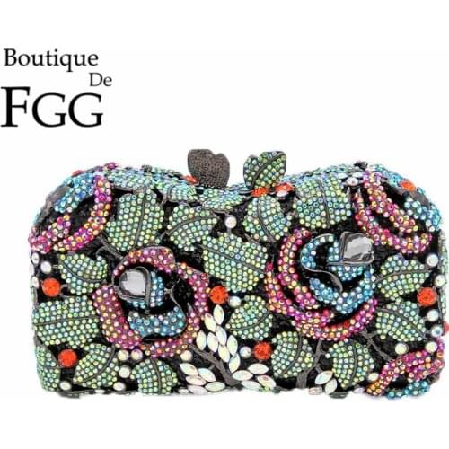 Boutique De FGG Multicolored Mini Women Flower Evening Minaudiere Bags Wedding Party Dinner Rhinestone Purses and Handbags