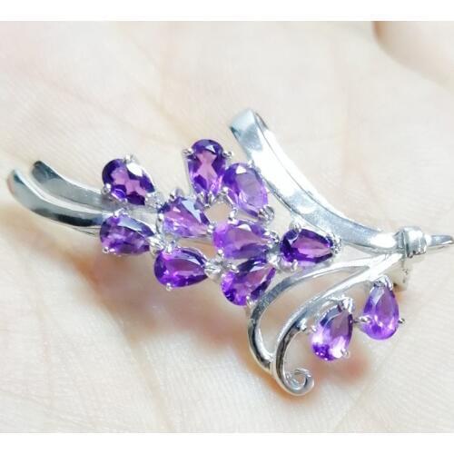 Natural amethyst flowers style brooch pins Free shipping 925 sterling silver Fine purple crystal 0.25ct*9pcs gemstone C91133