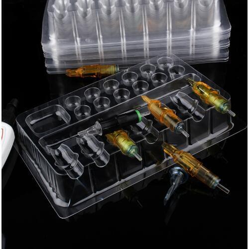 Tattoo Cartridge Needles Holder 20Pcs/Lot Transparent Plastic Hold Machine Pen Ink Pigment Trays Stand Permanent Makeup Body Art