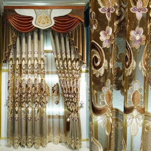 European luxury King Queen brown embroidered gold curtains for the living room with the sheer luxury hotels suitable for bedroom