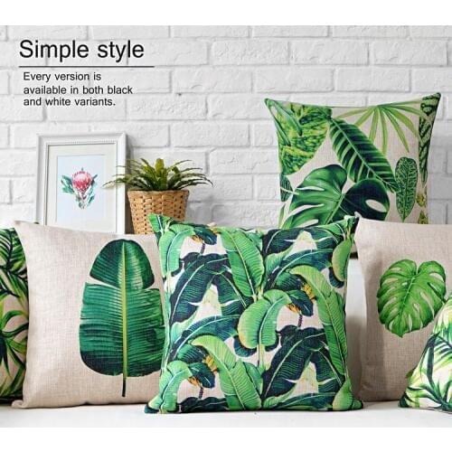 European modern green Leaves pillows cushions plant waist pillow thick linen pillowcase sofa cushion home decorative Pillows