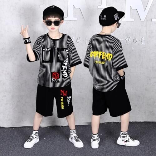 Big Boy Short Sleeve Striped T Shirt + shorts 2pc Sport Sets Summer Childrens Clothing Kids New Summer Boys Clothes Suits 3-13Y