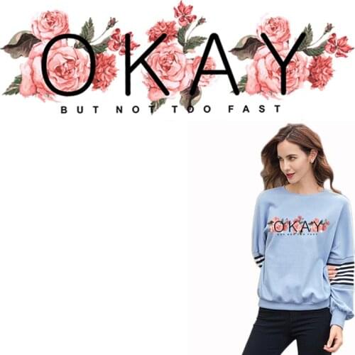 OKAY Letter Patches Iron On Flower Heat Transfer DIY Decor For Women T-shirt Appliqued New Letter Design Sticker Clothes Y-227