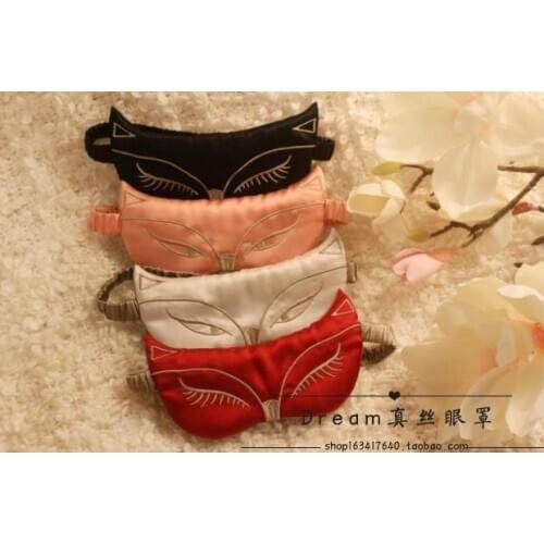 Quality silk eye shade Embroidery silk Fox/Cats design Eye Mask with Earbuds