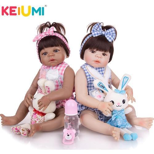 KEIUMI Reborn Baby Body Full Silicone Girl Dolls Black And White Twins Reborn Bebe Toys Doll Gift To Child Birthday Gift