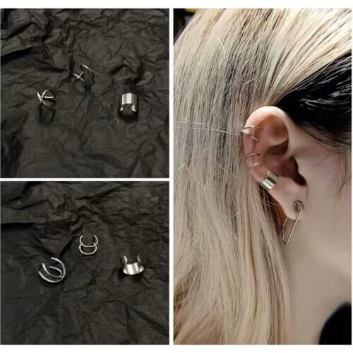Ins Ear Clip No Pierced Female Cool Ear Bone Clip Ear Clip Female Student Simple No Pierced Earrings Set