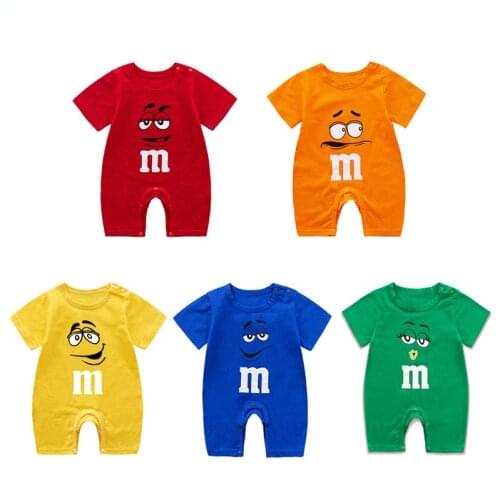 2021 New Baby Boys Girls Short Sleeve One-piece Clothes Summer Rompers Cartoon M-bean Newborn Cotton Short Climbing Clothes