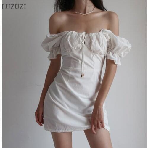 LUZUZI French vintage white women summer dress 2021 Bow-knot female sexy mini dress backless beach dress party vestidos