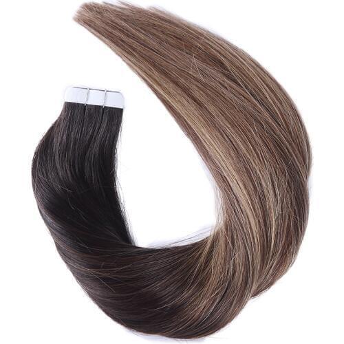 Tape in Human Hair Extension Balayage Color #1b 4b 27b Skin Weft Human Hair Straight Remy Hair Adhesive Tape Hair Extension