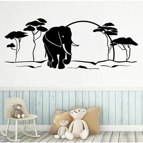 Elephant Wall Decal Elephant Animals Wall Decor Sun forest Elephant Wall Sticker for Kids Room Nursery Decor Vinyl Sticker C273