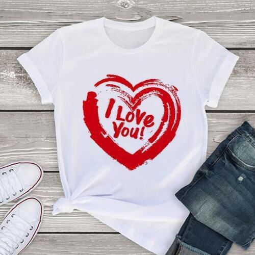New Summer I love you print T Shirt Women Casual Tshirts Graphic Tops Female T-shirt Harajuku Korean Style Kawaii Short Sleeve