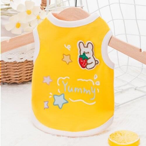 Spring and Summer New Puppy Dog Vest Cute Rabbit Strawberry Patch Embroidered Cat Two-legged Clothes Small and Medium-sized
