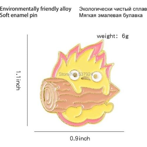 New 20Pcs Howls Moving Castle Calcifer Wood Alloy Brooch Lapel Pin Action Figure Toy