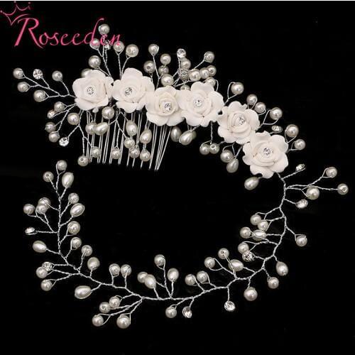 Handmade hair combs Bridal floral headband women pearl jewelry hairband bridal tiara wedding accessories hair ornaments RE1