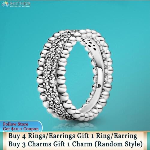 Ahthen 925 Sterling Silver Rings Beaded Pave Band Rings Original S925 Women Rings Ngagement Ring Women Jewelry Making Girl Rings