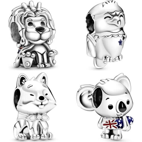 Original Surfing Koala Bald Eagle Akita Inu Dog Union Jack Lion Beads Fit Europe 925 Sterling Silver Charm Bracelet Diy Jewelry
